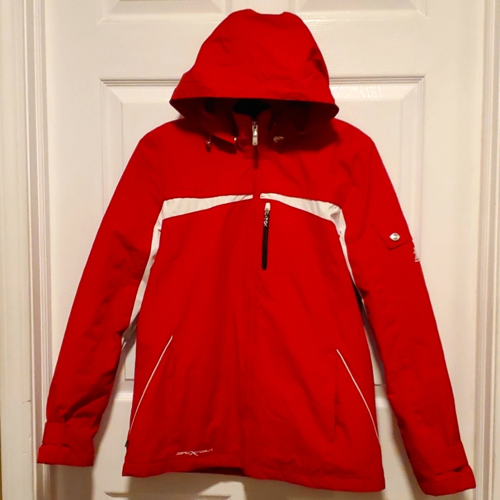ZeroXPosur Evolution Captured Women's Red Hooded Zip Down Jacket - Size Small